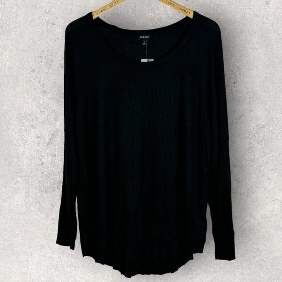 NWT Torrid Black Waffle Crew Neck Long Sleeve Raglan Top Size 1X Thermal Knit - Picture 5 of 14
